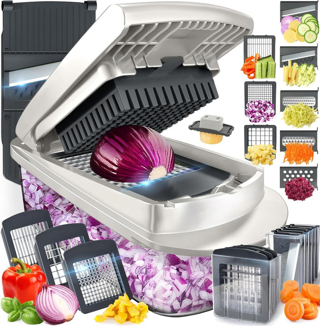 10-in-1 Vegetable Chopper with 8 Blades in Grey