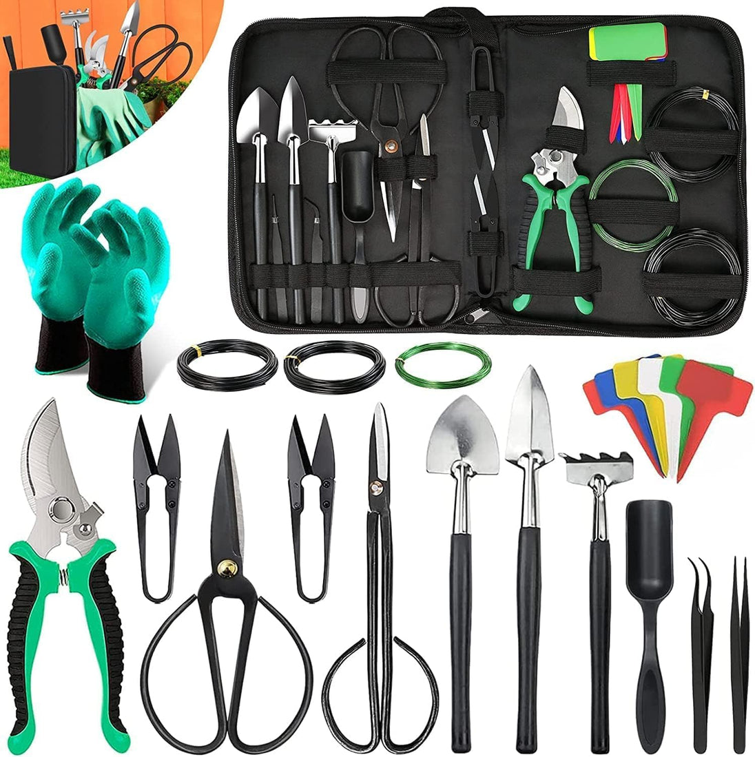 24-Piece Bonsai Tool Kit with Storage Bag
