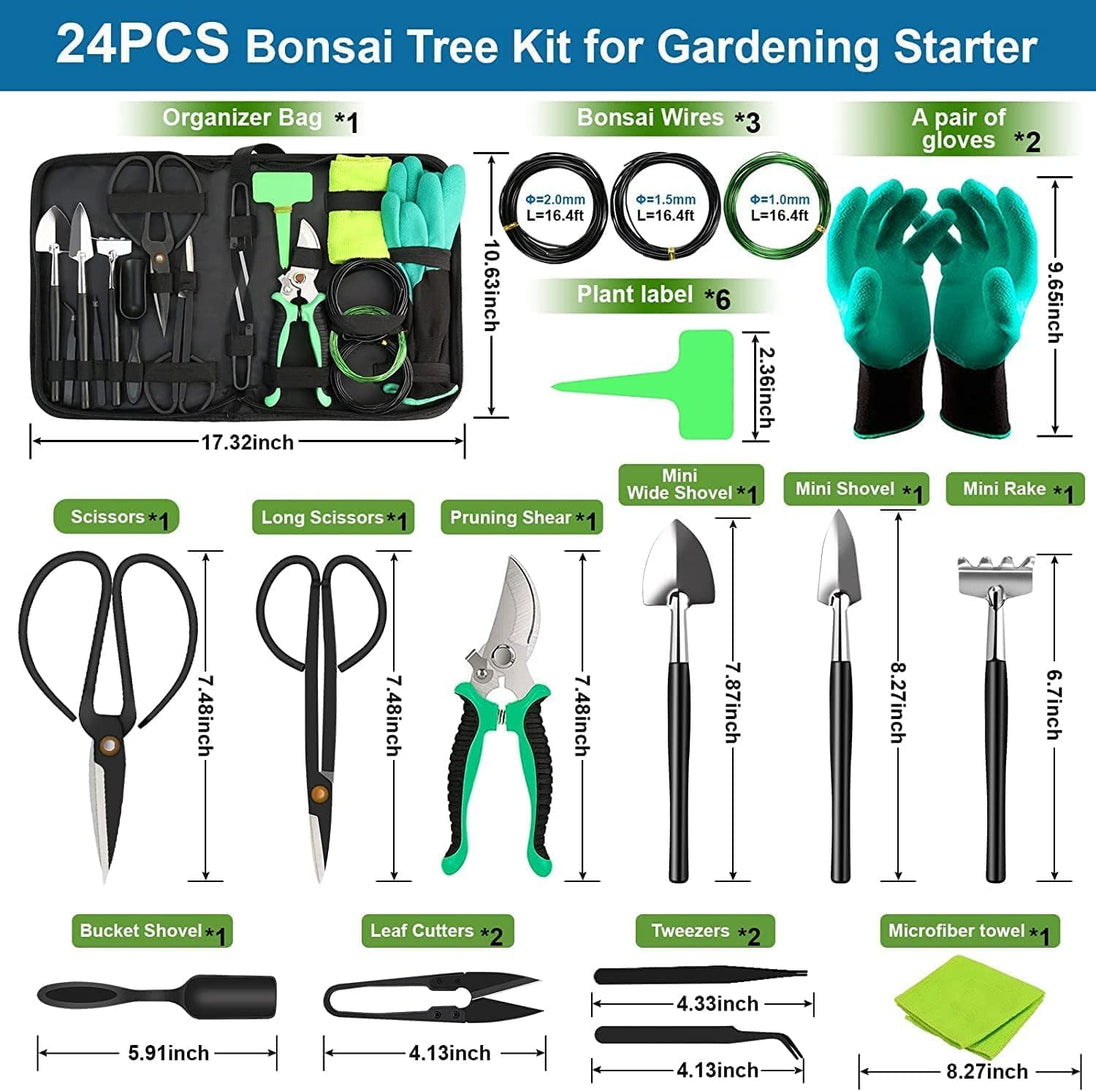 24-Piece Bonsai Tool Kit with Storage Bag