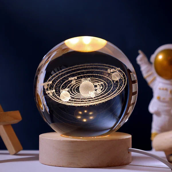 3D Engraved Crystal Ball Night Light – Solar System