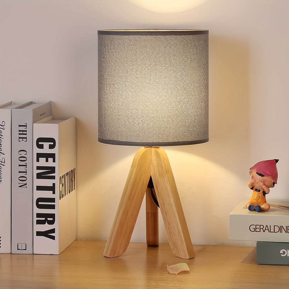 Wooden Tripod Table Lamp in Grey