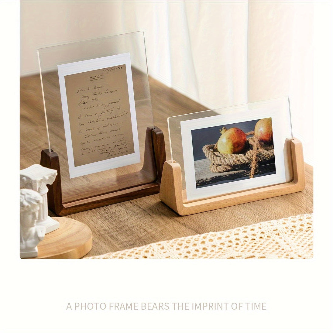 Acrylic & Wood U-Frame Photo Holder – close-up