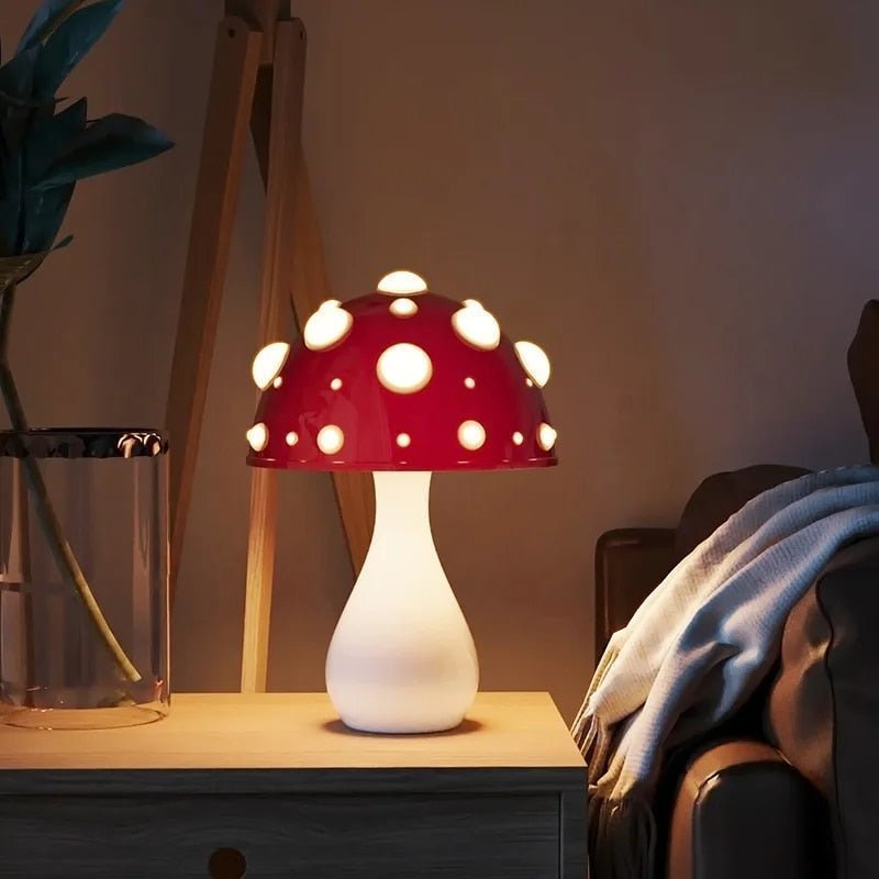 Amanita Mushroom Table Lamp – in a room setting