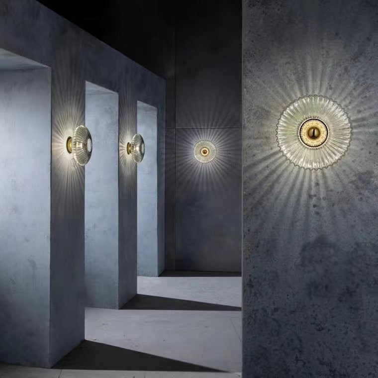 Ribbed Glass Disc Wall Sconce – detail view