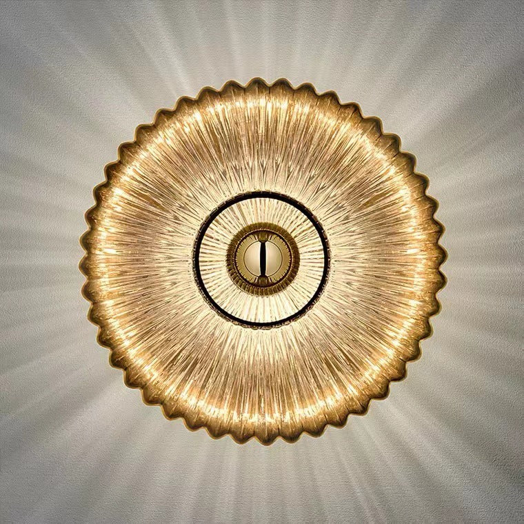 Ribbed Glass Disc Wall Sconce – in a room setting