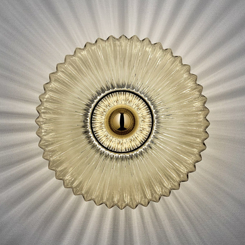 Ribbed Glass Disc Wall Sconce – styled view