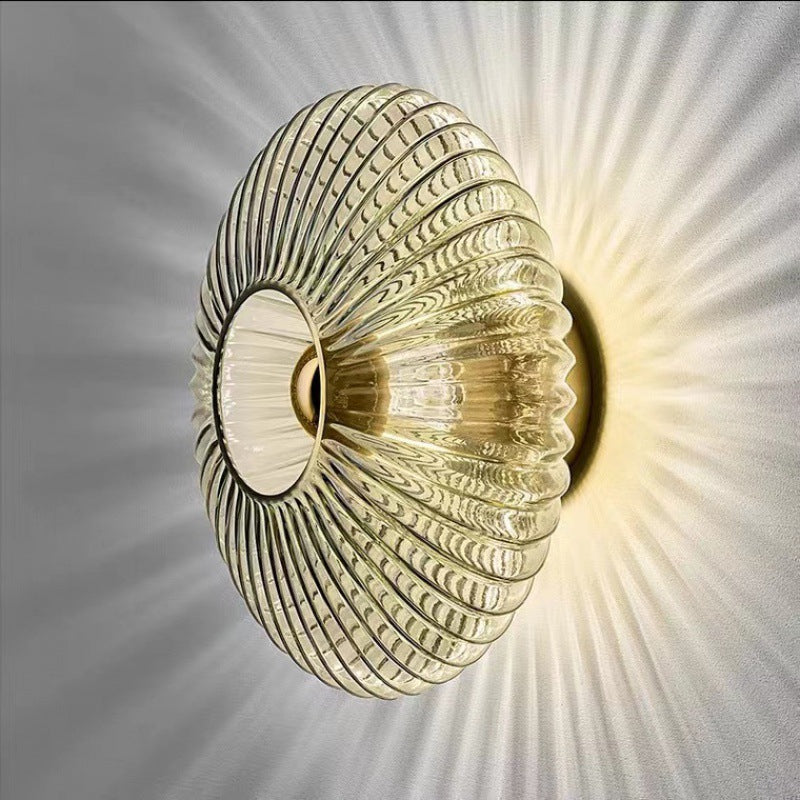 Ribbed Glass Disc Wall Sconce in Smoke Grey
