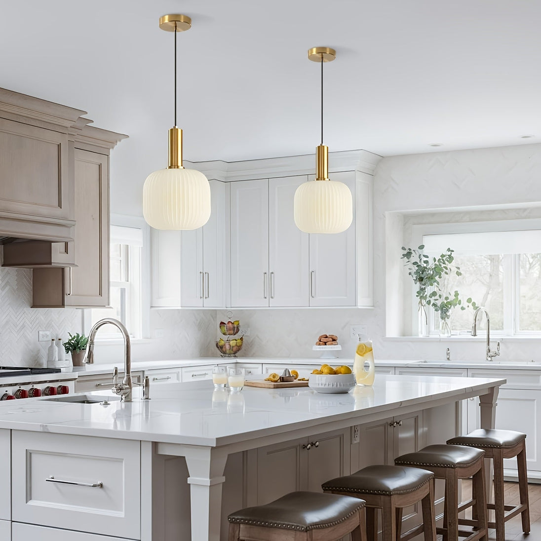 Brass & Striped Glass Ceiling Light – detail view