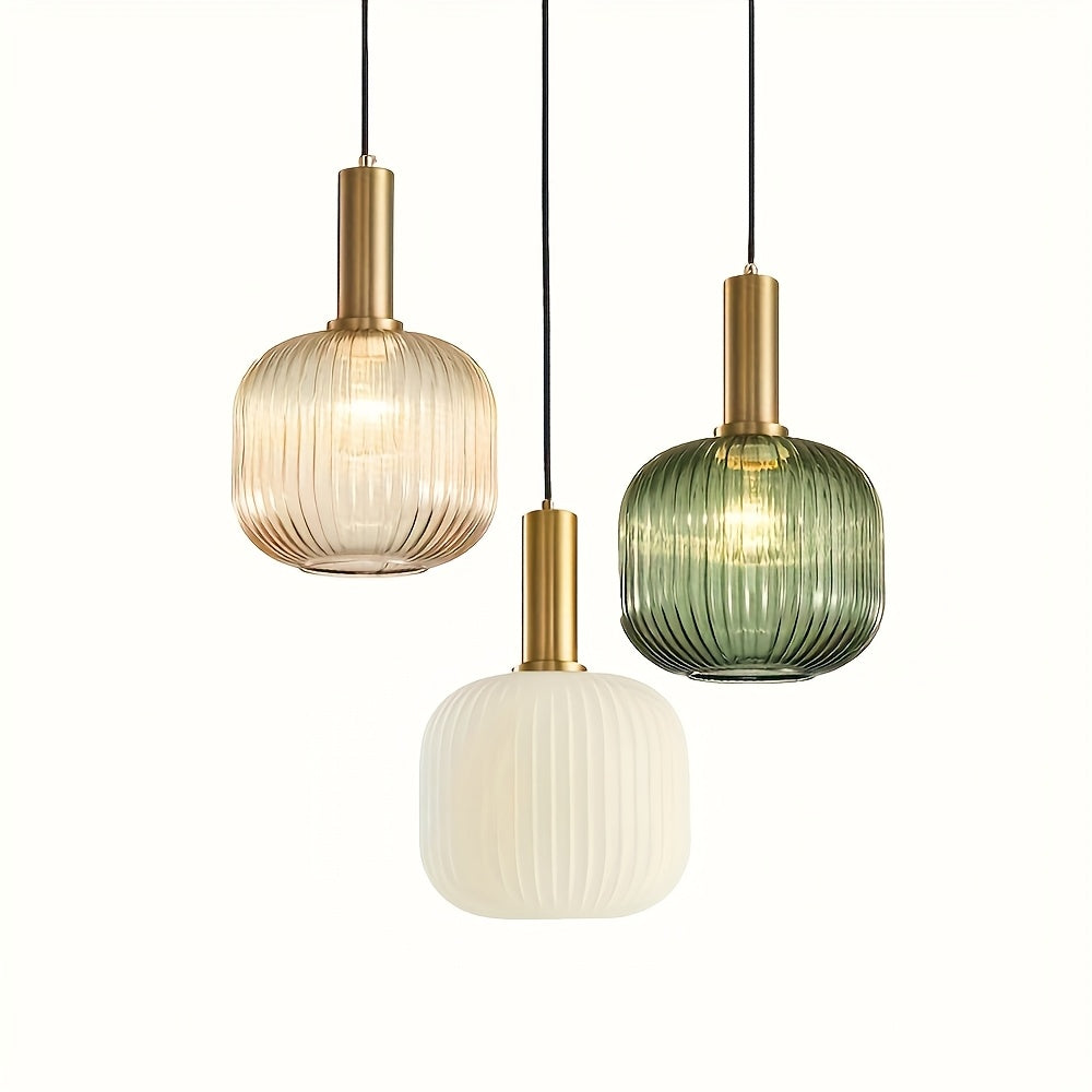 Brass & Striped Glass Ceiling Light – close-up