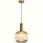 Brass & Striped Glass Ceiling Light in Amber