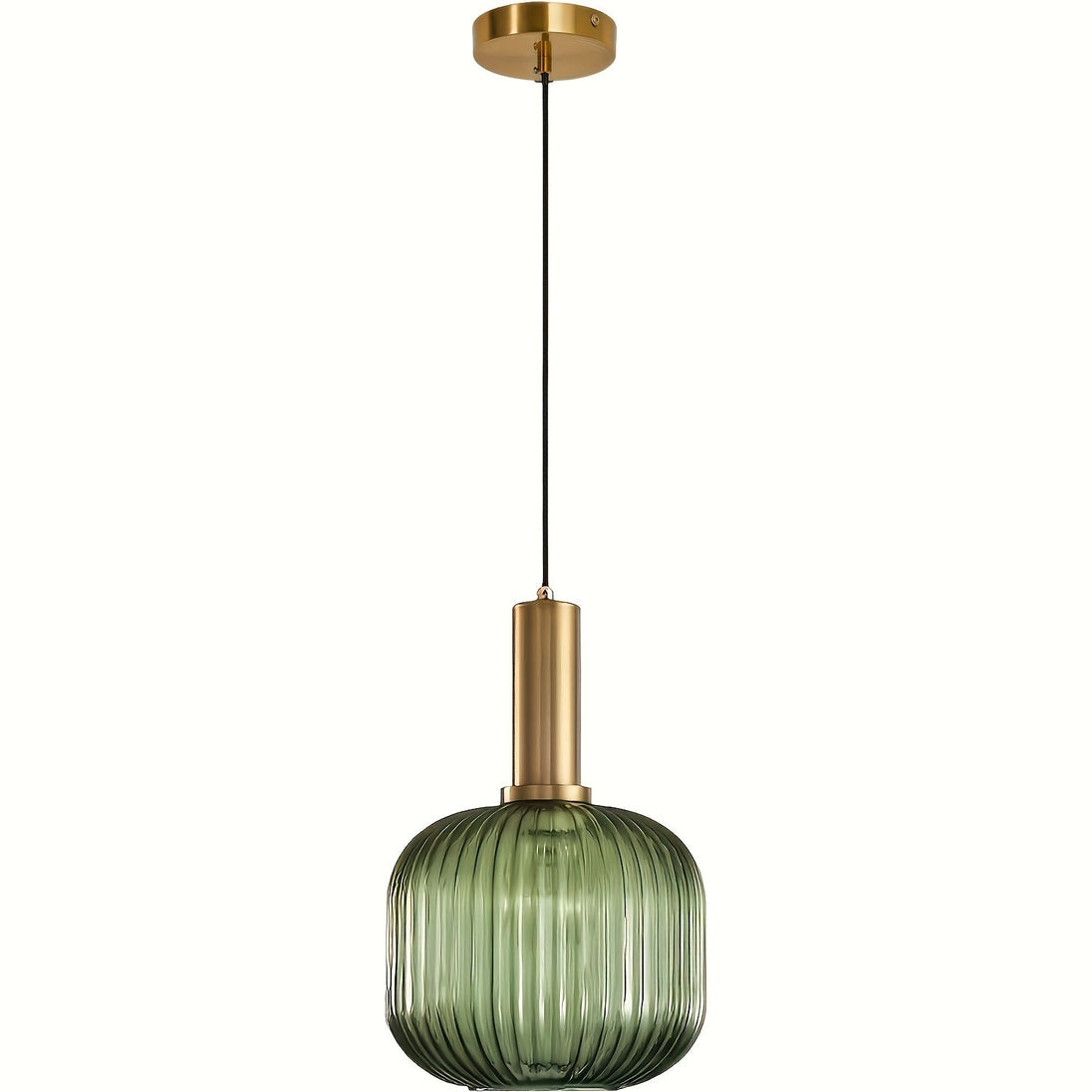 Brass & Striped Glass Ceiling Light in Green