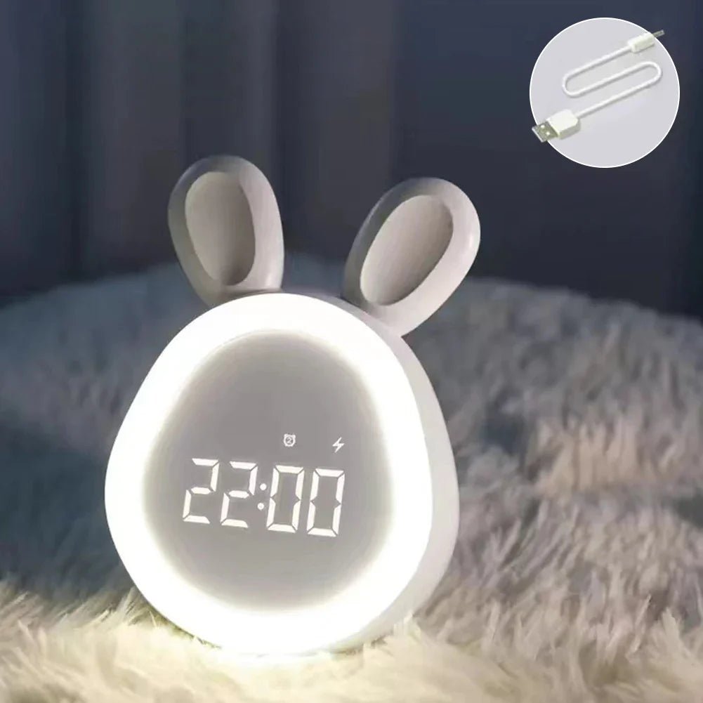 Bunny Children's Alarm Clock with Night Light in White