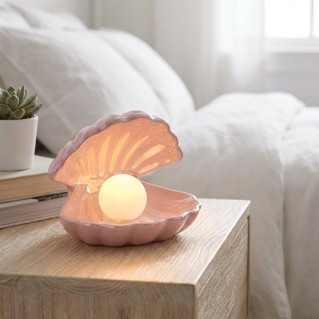 Ceramic Shell Table Lamp with Pearl Light