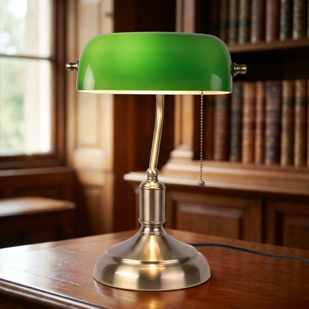 Classic Glass Banker Table Lamp