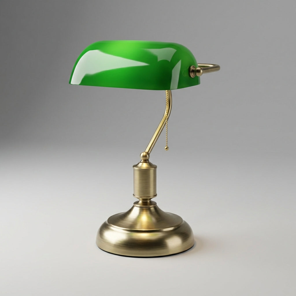Classic Glass Banker Table Lamp in Dark Green