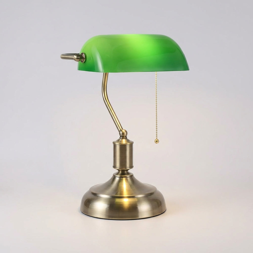 Classic Glass Banker Table Lamp in Green
