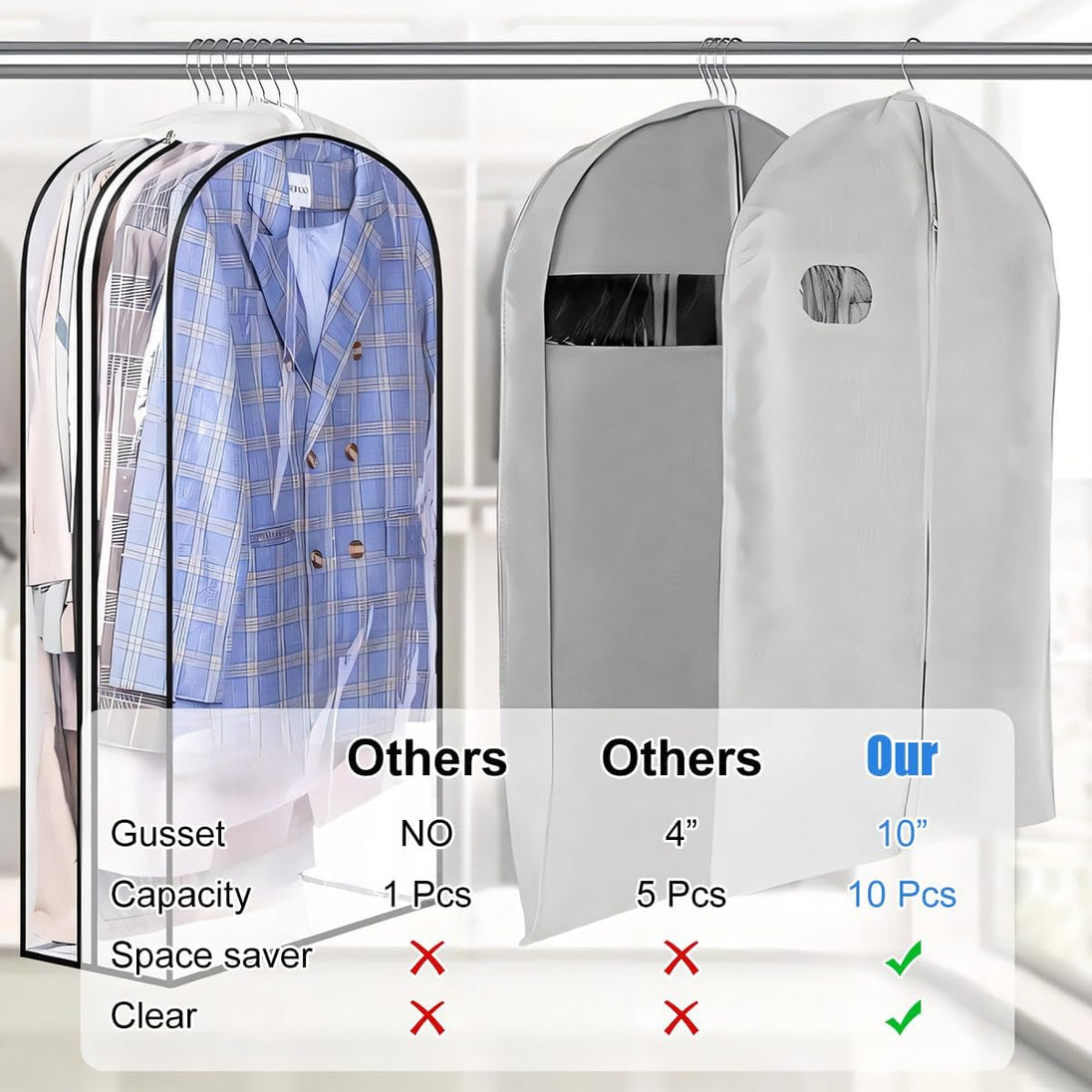 Clear Garment Covers with Side Zip, 6-Pack