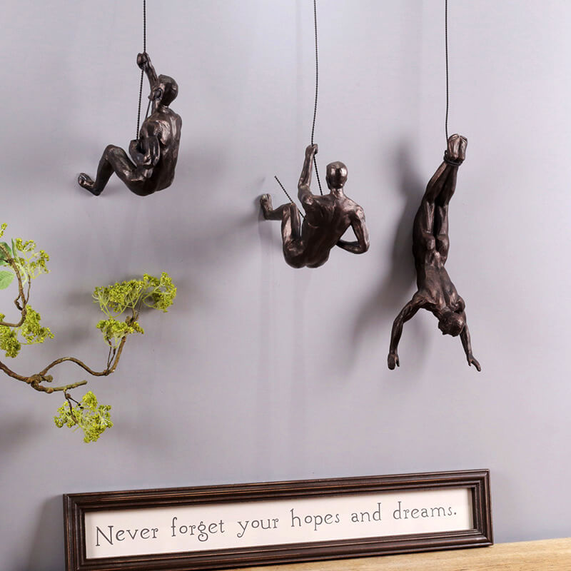 Climber Wall Sculpture, falling climber