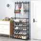 Coat Rack with Shoe Storage Shelves in Black