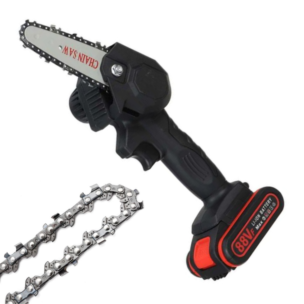 Cordless Mini Chainsaw with Two Batteries in Black