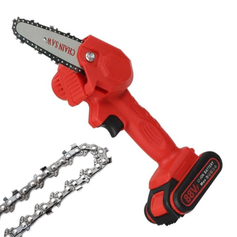 Cordless Mini Chainsaw with Two Batteries in Orange