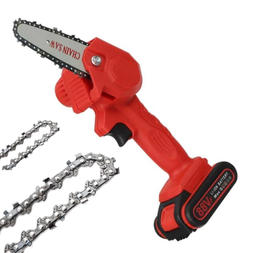 Cordless Mini Chainsaw with Two Batteries in Orange