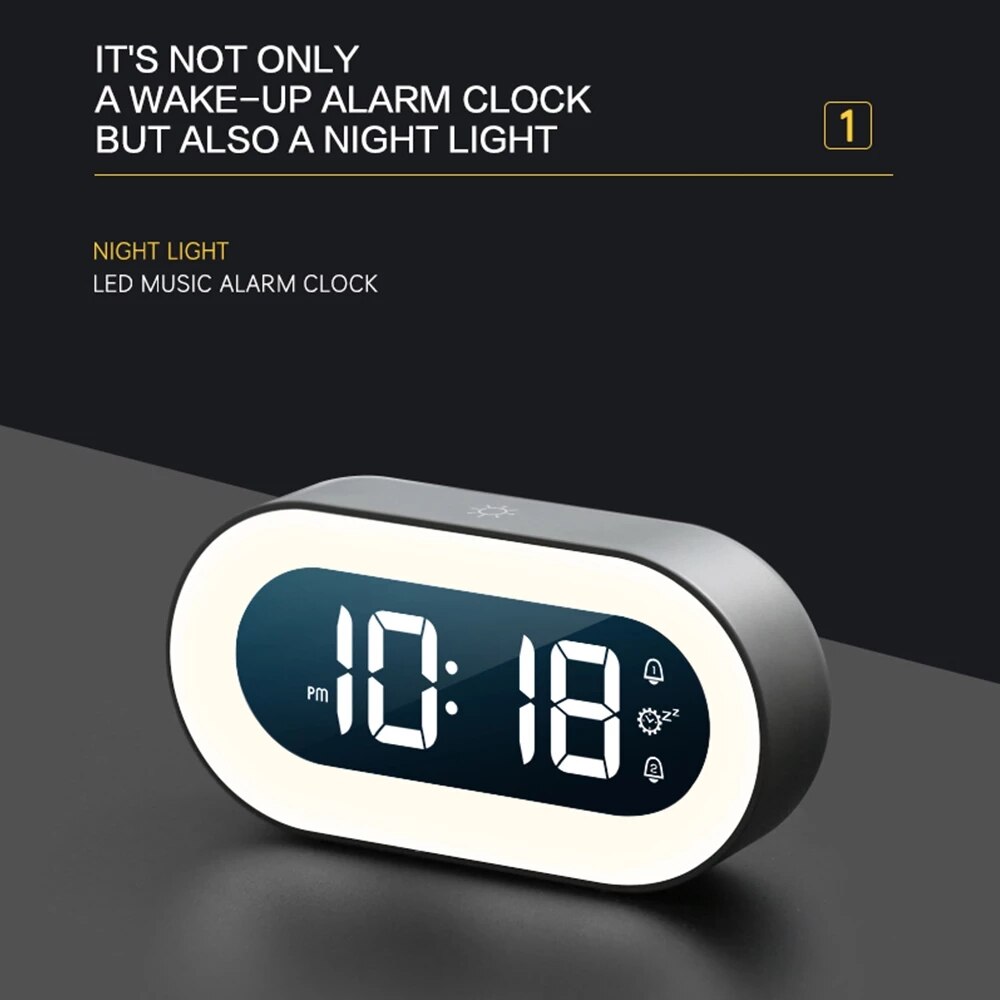 Digital Alarm Clock with Night Light and Sounds