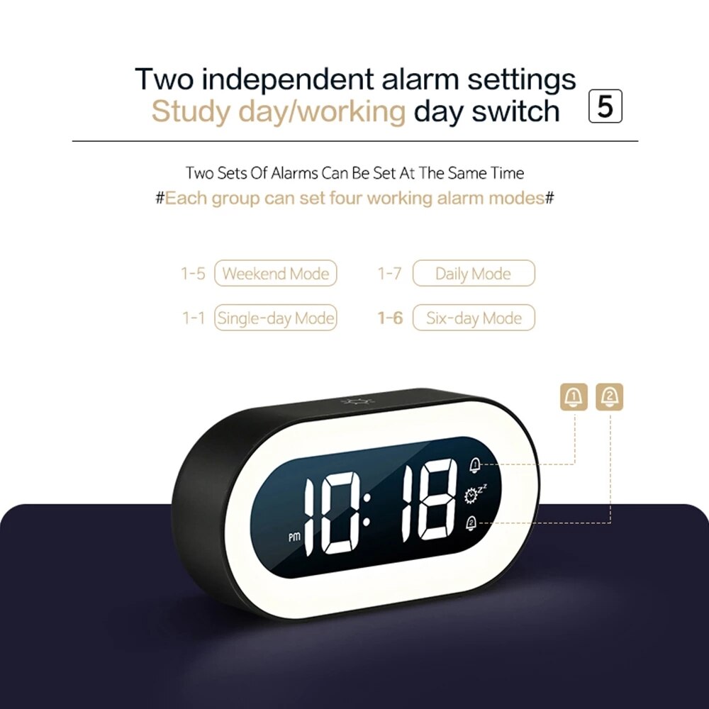 Digital Alarm Clock with Night Light and Sounds