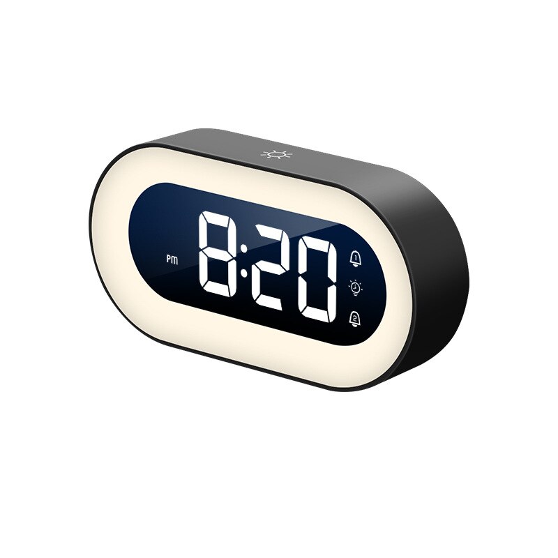 Digital Alarm Clock with Night Light and Sounds in Black