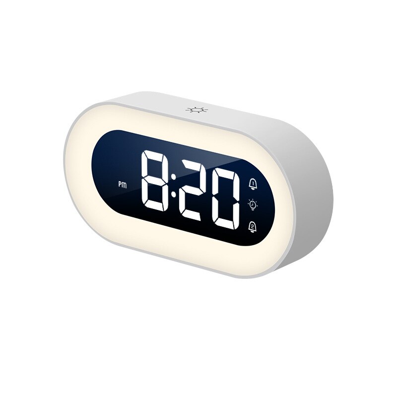Digital Alarm Clock with Night Light and Sounds in White