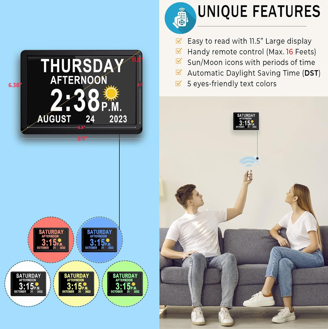Digital Day Clock with Reminders