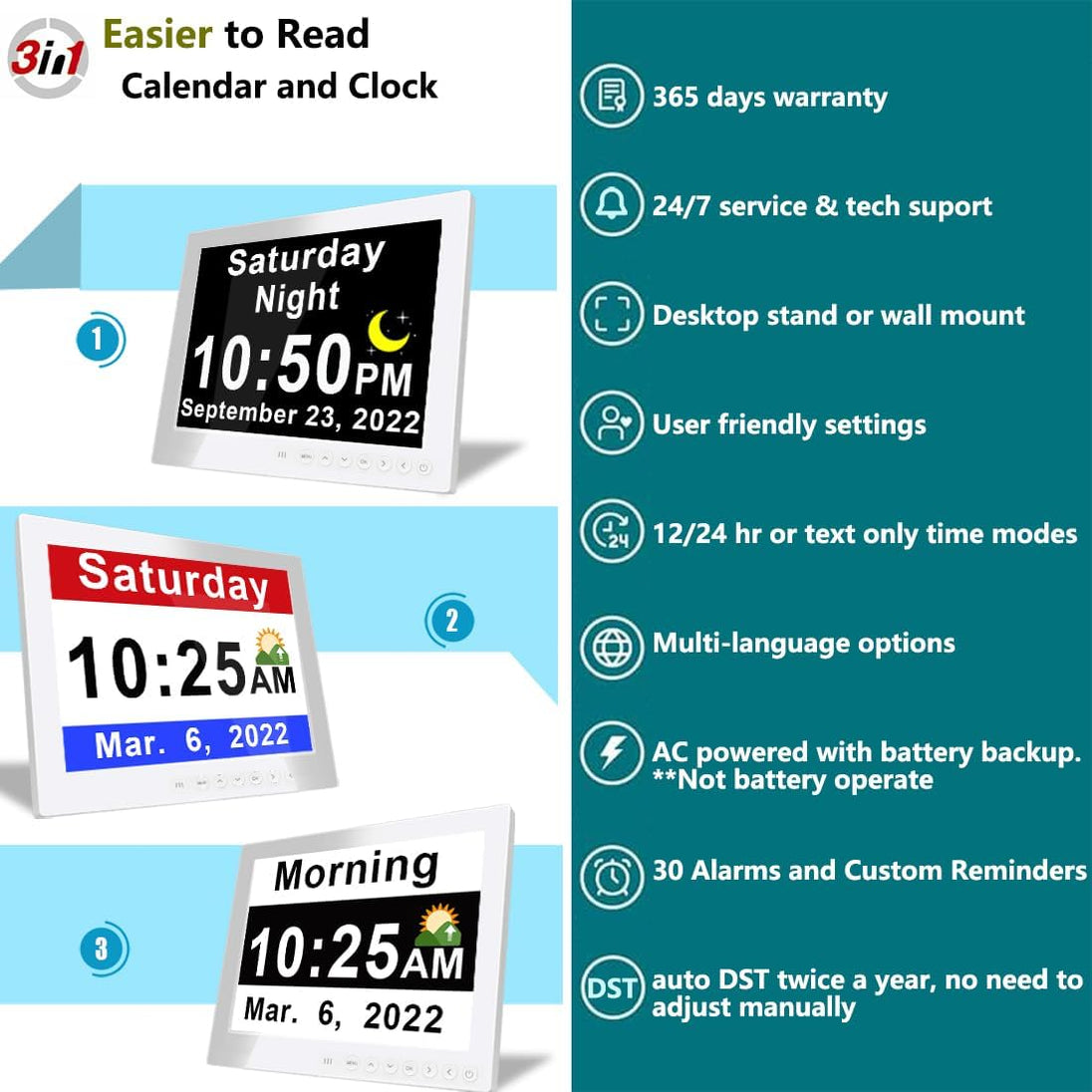 Digital Day Clock with Reminders