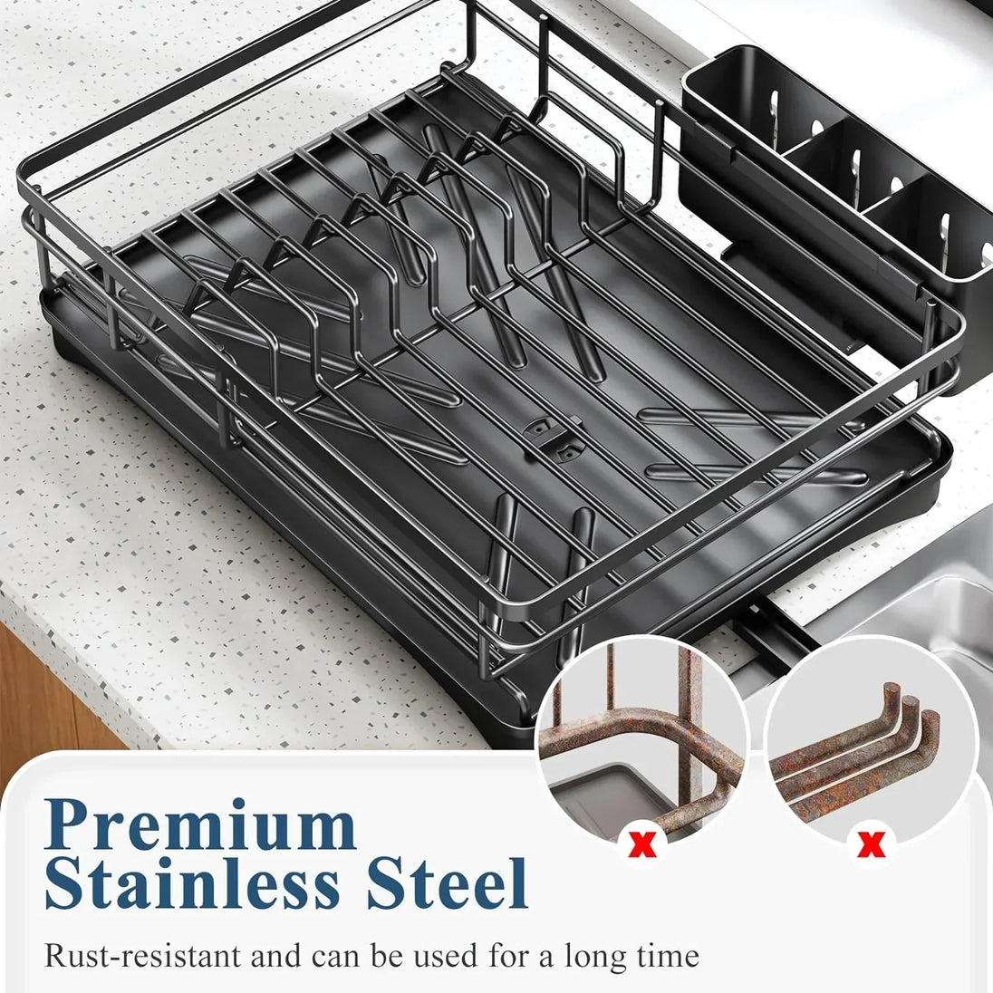Dish Drying Rack with Drainboard and Cutlery Holder