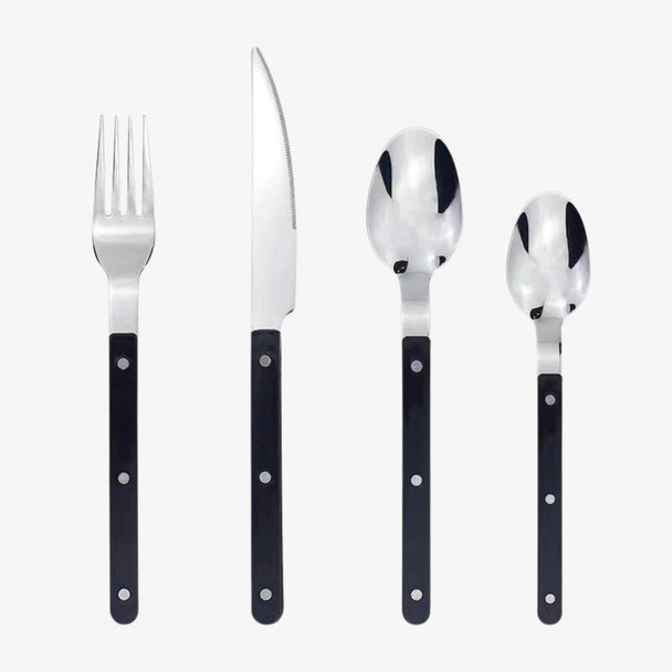 Engraved Stainless Steel Cutlery Set in black
