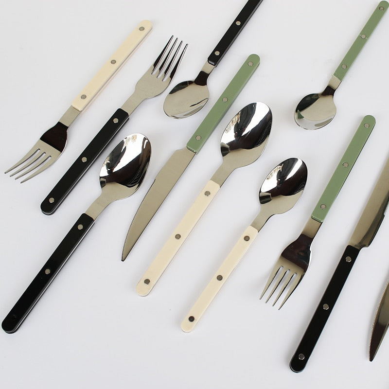 Engraved Stainless Steel Cutlery Set in black