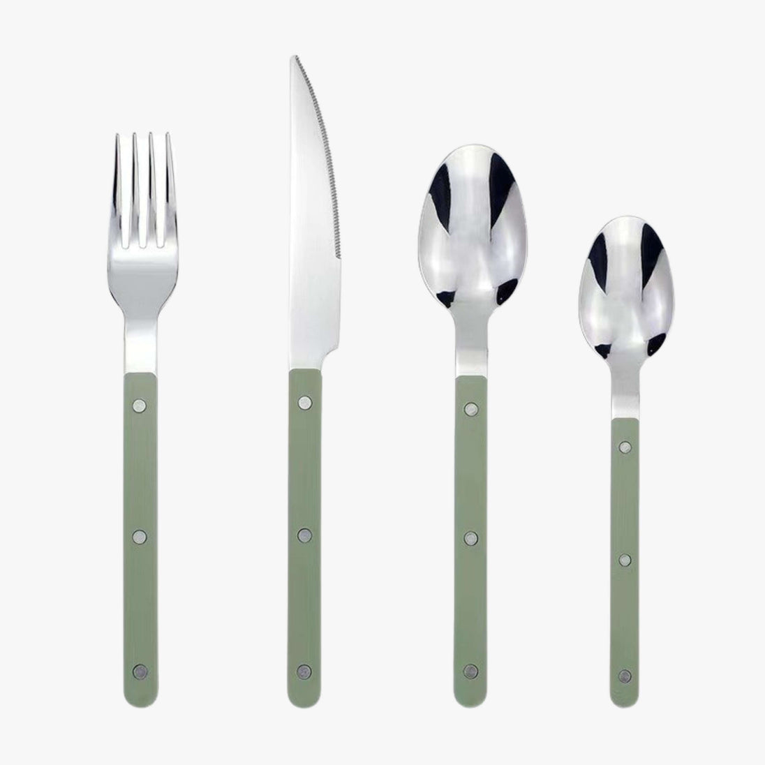Engraved Stainless Steel Cutlery Set in green