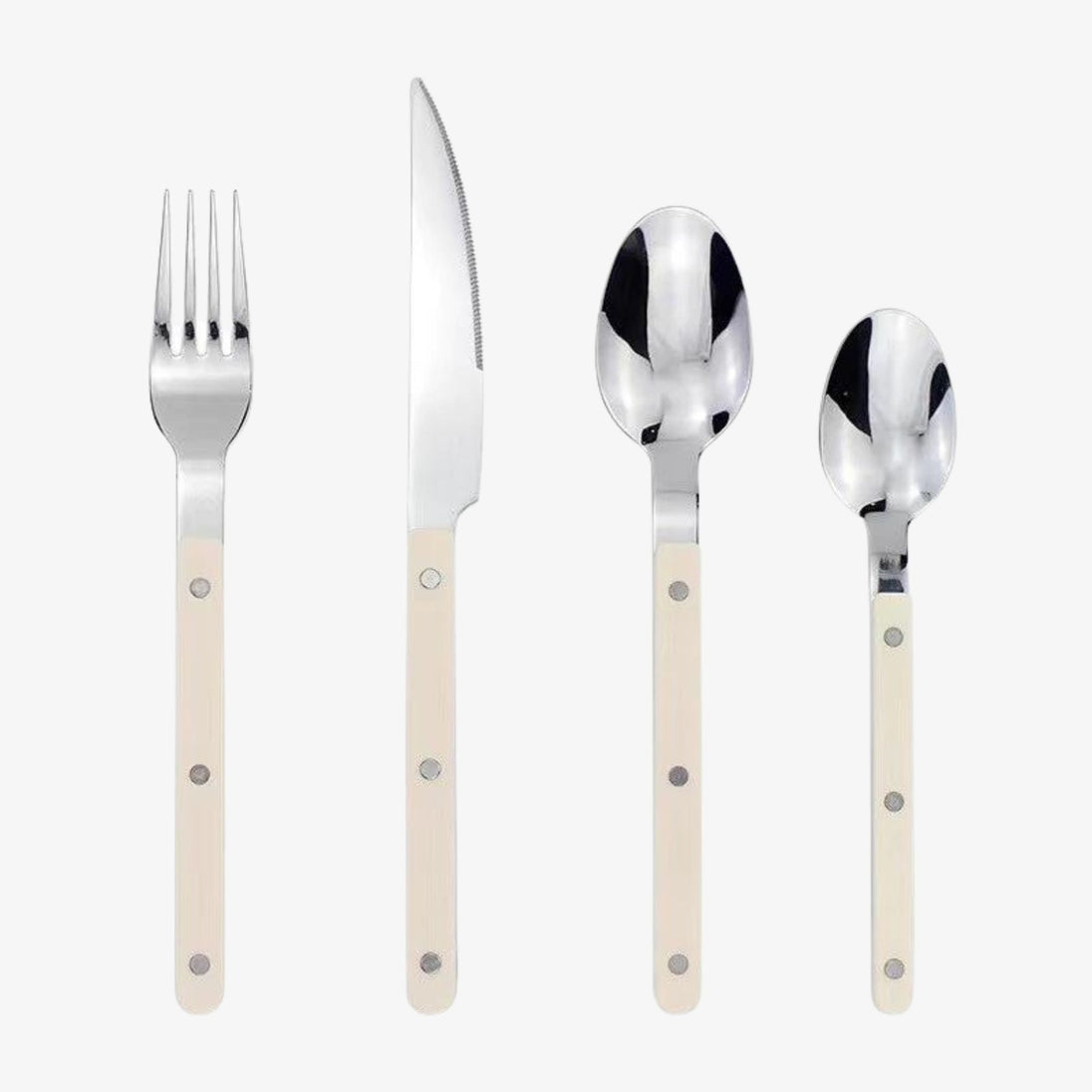Engraved Stainless Steel Cutlery Set in white