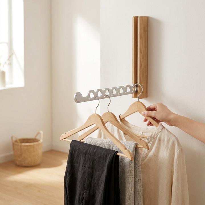 Folding Wooden Wall Clothes Rack