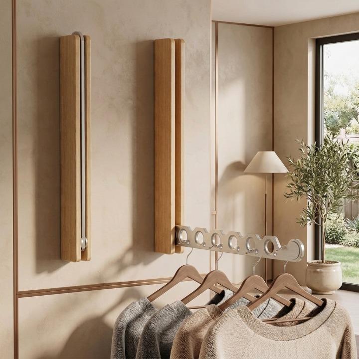 Folding Wooden Wall Clothes Rack