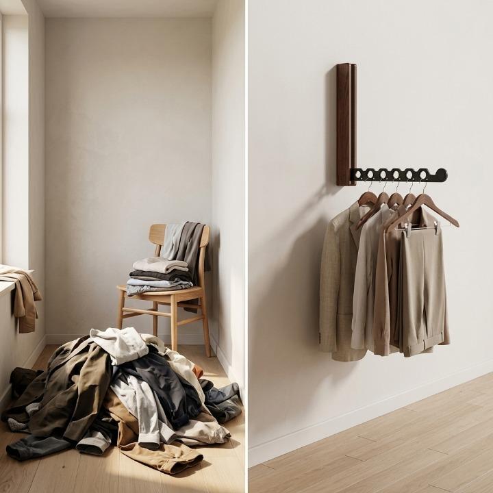 Folding Wooden Wall Clothes Rack