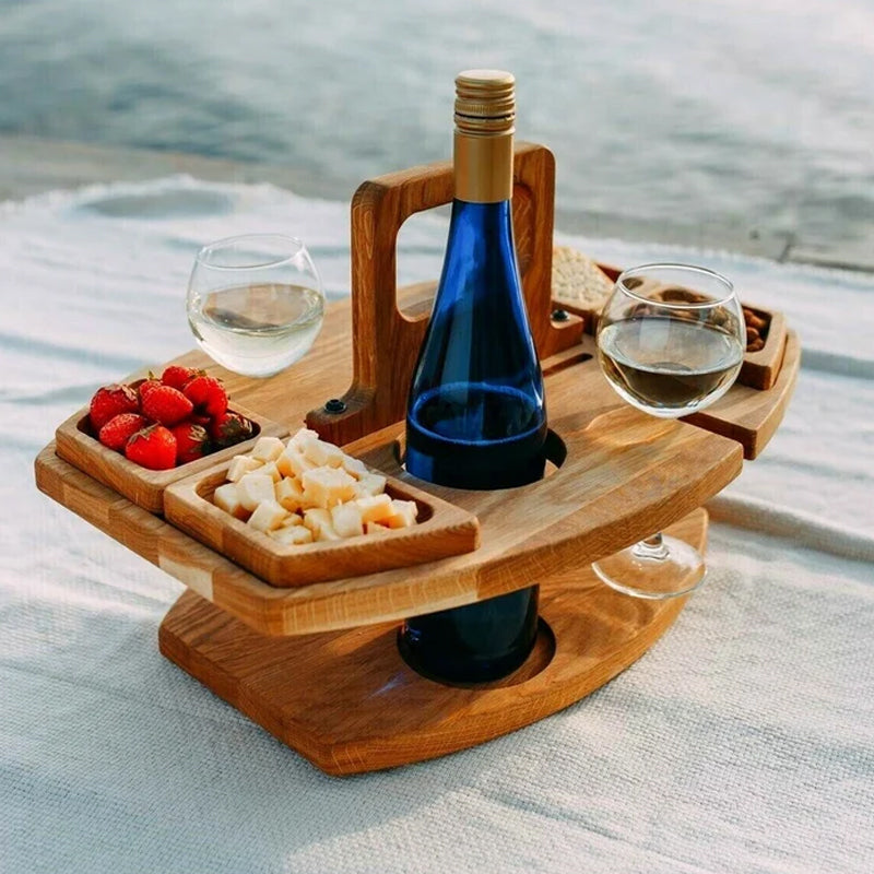 Folding Wooden Wine and Snack Table