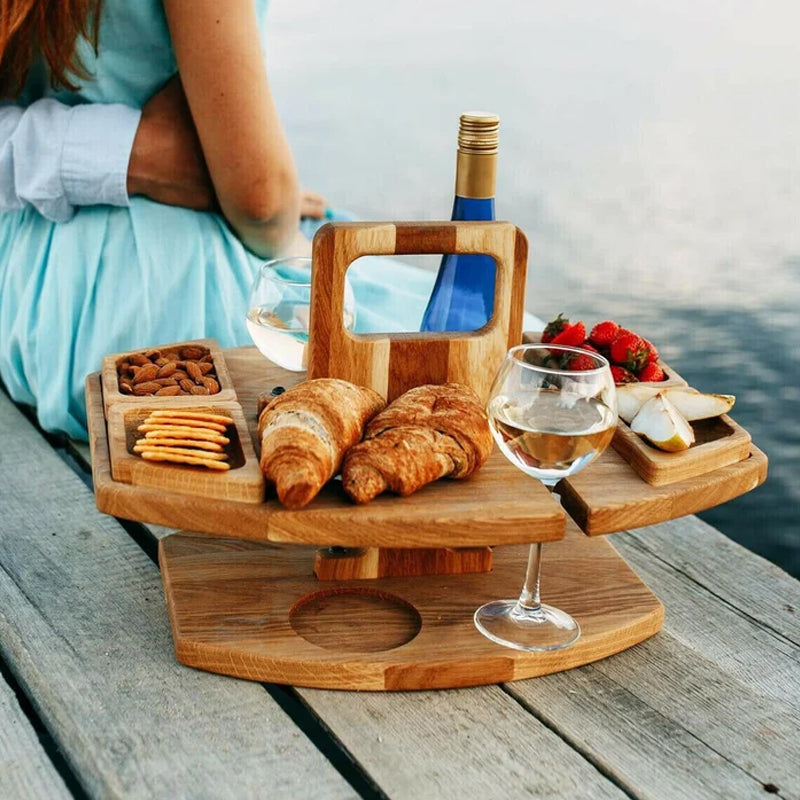 Folding Wooden Wine and Snack Table