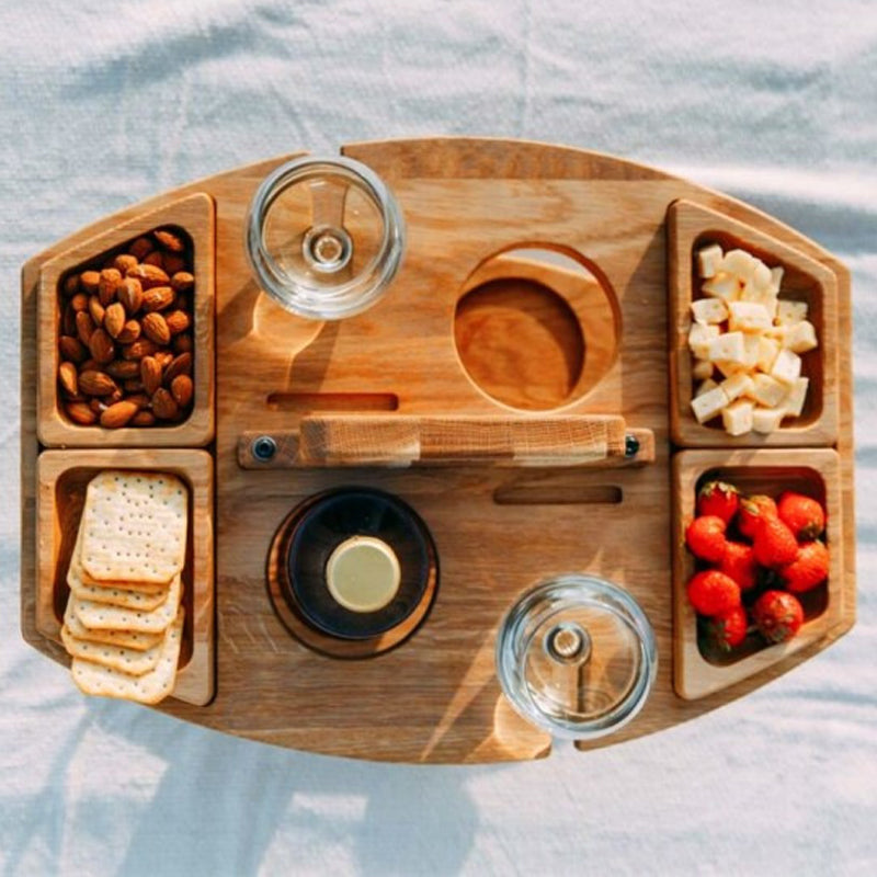 Folding Wooden Wine and Snack Table