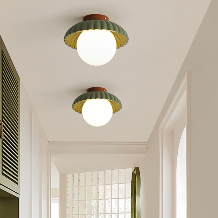 Frosted Glass Globe Ceiling Light in Green