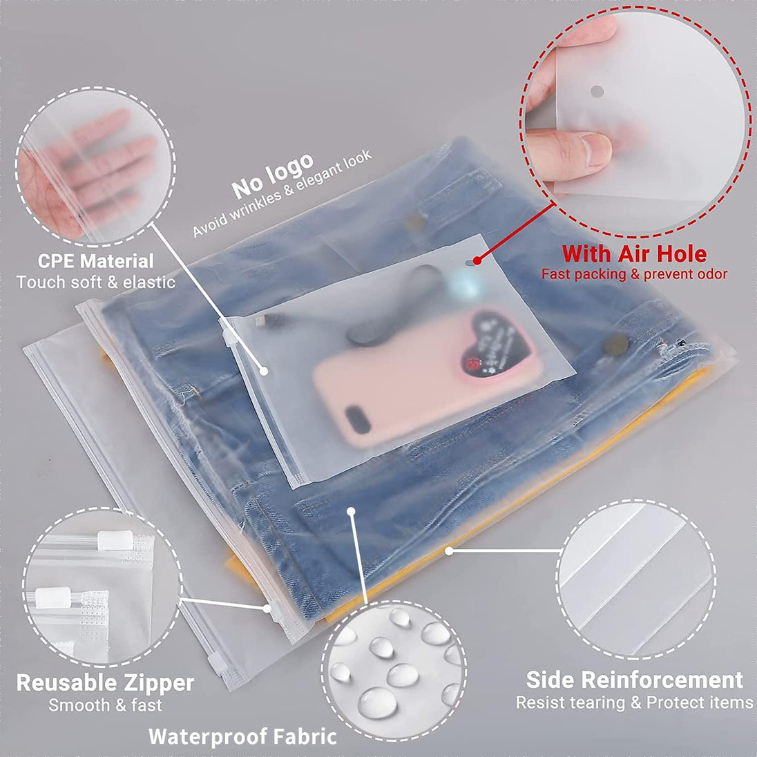 Frosted Zip Storage Bags, 20-Pack