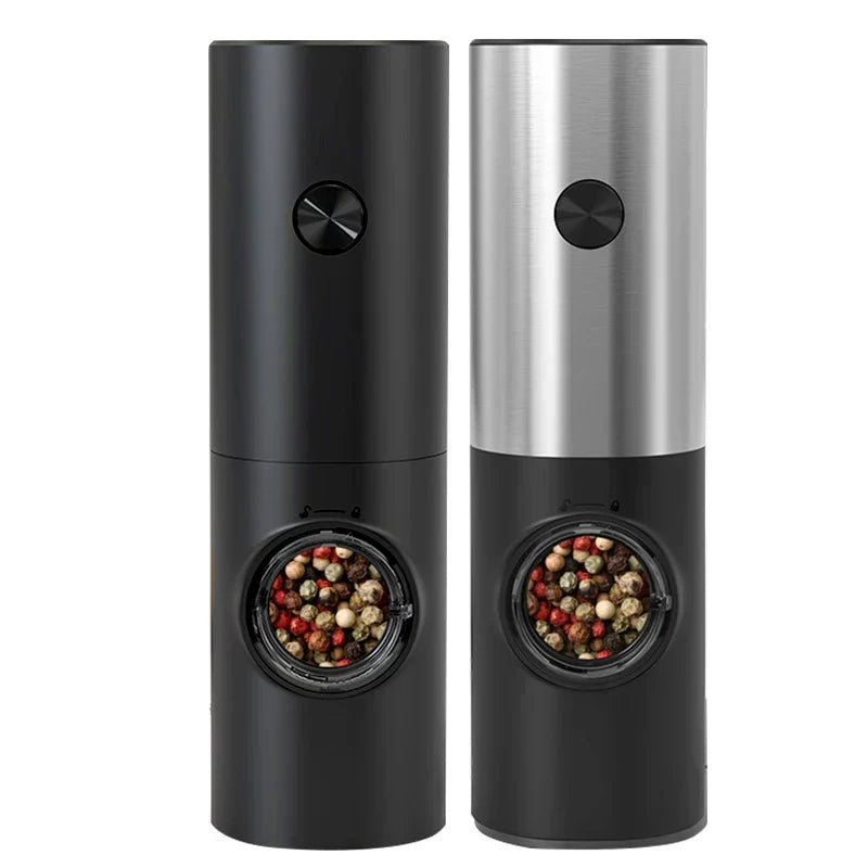 Gravity Electric Salt and Pepper Mill with LED – Black and Silver Pair