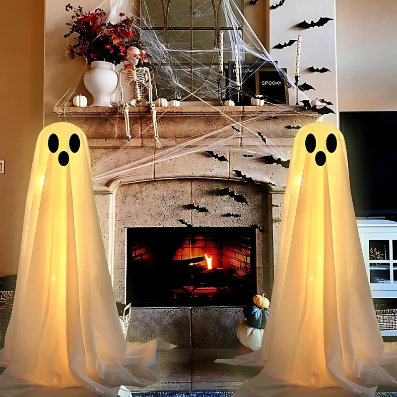 Halloween Light-Up Ghost Decorations, Set of 2