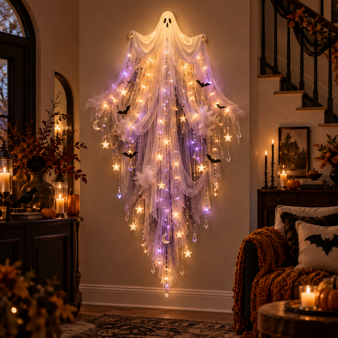 Halloween Light-Up Wall Hanging Decoration – Ghost Veil