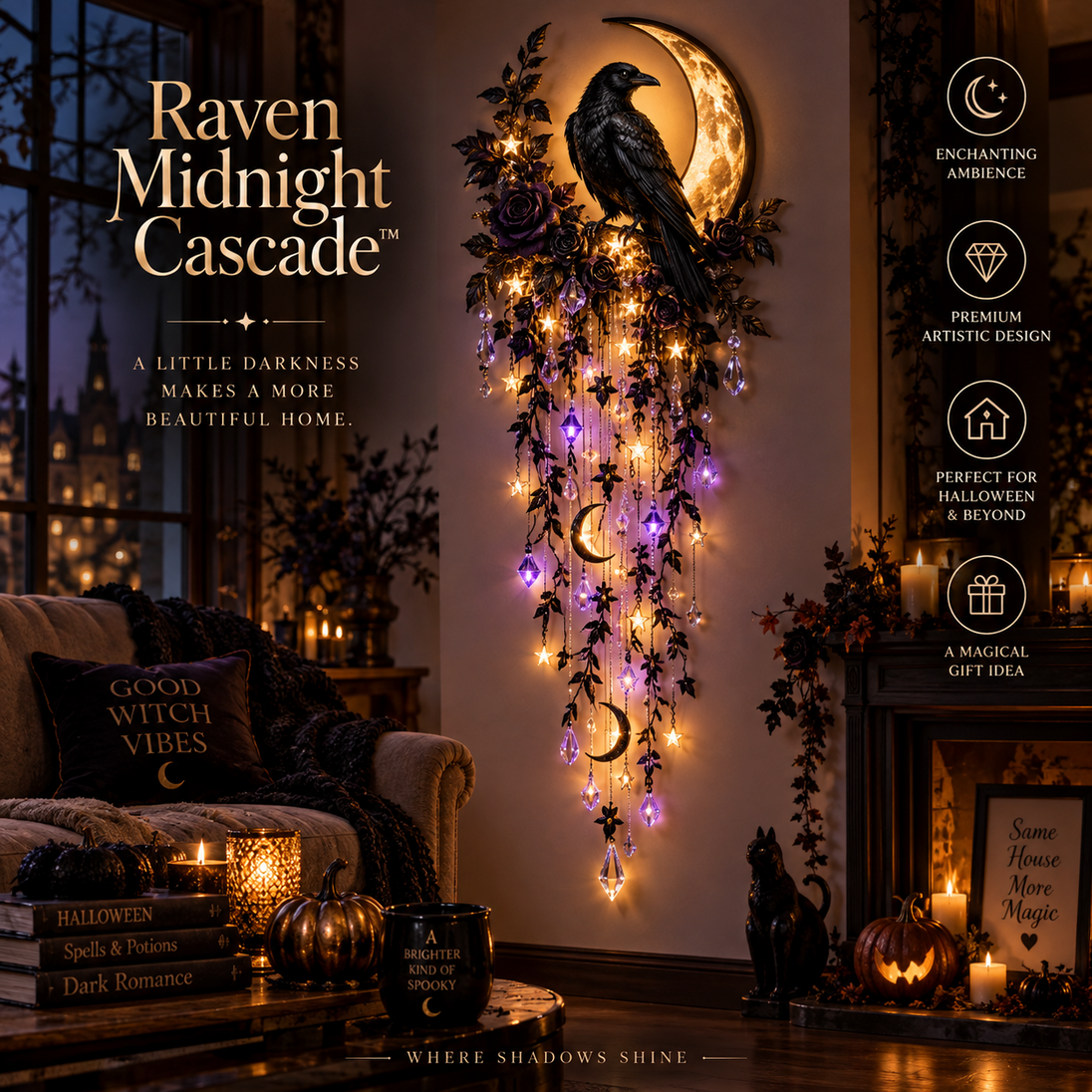 Halloween Light-Up Wall Hanging Decoration – Raven Midnight
