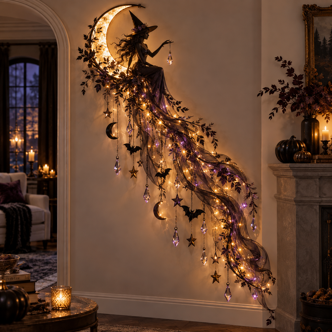 Halloween Light-Up Wall Hanging Decoration – Witch's Moonlight
